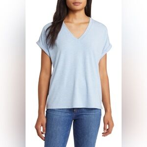 TOMMY BAHAMA Kauai V-Neck T-Shirt, Light Sky Heather Blue, Women’s Size Medium M